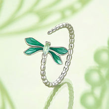 Load image into Gallery viewer, 925 Sterling Silver Simple Fashion Enamel Dragonfly Adjustable Open Ring with Cubic Zirconia