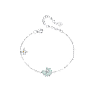 925 Sterling Silver Fashion Simple Enamel Daisy Bee Bracelet with Cubic Zirconia