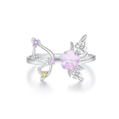 925 Sterling Silver Fashion Temperament Butterfly Adjustable Open Ring with Cubic Zirconia