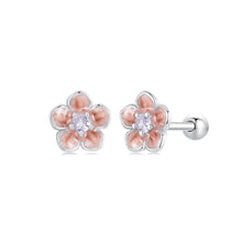 Load image into Gallery viewer, 925 Sterling Silver Fashion Simple Enamel Cherry Blossom Stud Earrings with Cubic Zirconia