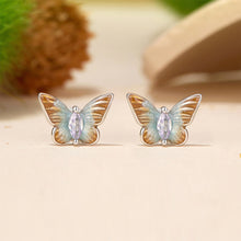 Load image into Gallery viewer, 925 Sterling Silver Fashion Simple Enamel Butterfly Stud Earrings with Cubic Zirconia