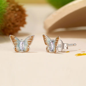925 Sterling Silver Fashion Simple Enamel Butterfly Stud Earrings with Cubic Zirconia