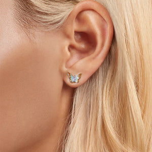 925 Sterling Silver Fashion Simple Enamel Butterfly Stud Earrings with Cubic Zirconia