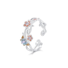 Load image into Gallery viewer, 925 Sterling Silver Fashion and Elegant Enamel Sakura Butterfly Adjustable Open Ring with Cubic Zirconia
