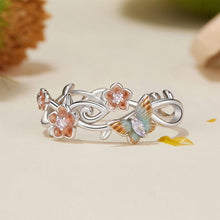 Load image into Gallery viewer, 925 Sterling Silver Fashion and Elegant Enamel Sakura Butterfly Adjustable Open Ring with Cubic Zirconia