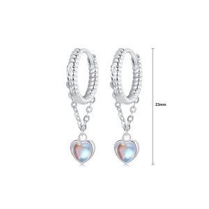 925 Sterling Silver Fashion and Creative Heart-shaped Moonstone Tassel Earrings