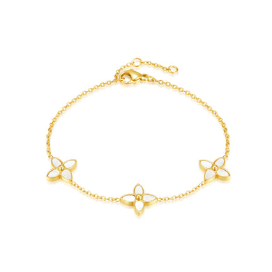 Simple and Sweet Plated Gold 316L Stainless Steel Four-leafed Clover Mother-of-pearl Bracelet