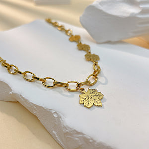 Fashion Temperament Plated Gold 316L Stainless Steel Maple Leaf Bracelet