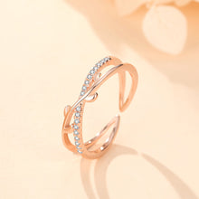 Load image into Gallery viewer, 925 Sterling Silver Plated Rose Gold Simple and Fashion Leaf Cross Geometric Adjustable Open Ring with Cubic Zirconia