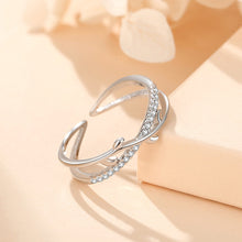Load image into Gallery viewer, 925 Sterling Silver Simple and Fashion Leaf Cross Geometric Adjustable Open Ring with Cubic Zirconia
