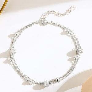 925 Sterling Silver Fashion Simple Geometric Round Bead Double Layer Bracelet