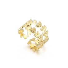 Load image into Gallery viewer, Fashion and Simple Plated Gold 316L Stainless Steel Leaf Geometric Adjustable Open Ring