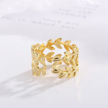 Load image into Gallery viewer, Fashion and Simple Plated Gold 316L Stainless Steel Leaf Geometric Adjustable Open Ring