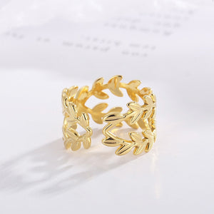 Fashion and Simple Plated Gold 316L Stainless Steel Leaf Geometric Adjustable Open Ring