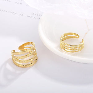 Fashion and Personalized Plated Gold 316L Stainless Steel Multi-layer Line Geometric Adjustable Open Ring