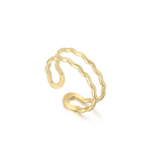 Load image into Gallery viewer, Simple and Fashion Plated Gold 316L Stainless Steel Corrugated Line Double-layer Geometric Adjustable Open Ring