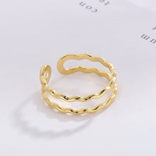 Load image into Gallery viewer, Simple and Fashion Plated Gold 316L Stainless Steel Corrugated Line Double-layer Geometric Adjustable Open Ring