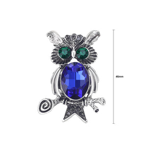 Fashion Vintage Owl Brooch with Blue Cubic Zirconia