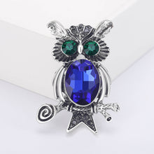 Load image into Gallery viewer, Fashion Vintage Owl Brooch with Blue Cubic Zirconia