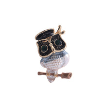Load image into Gallery viewer, Vintage Personality Plated Gold Enamel Black Owl Brooch with Cubic Zirconia