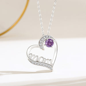 925 Sterling Silver Fashion and Simple Mom Heart-shaped Pendant with Purple Cubic Zirconia and Necklace