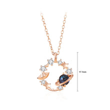 Load image into Gallery viewer, 925 Sterling Silver Plated Rose Gold Fashion and Creative Planet Star Pendant with Cubic Zirconia and Necklace