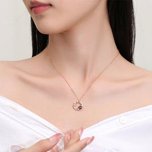 925 Sterling Silver Plated Rose Gold Fashion and Creative Planet Star Pendant with Cubic Zirconia and Necklace