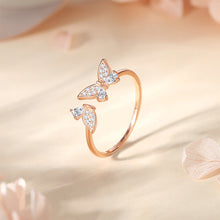 Load image into Gallery viewer, 925 Sterling Silver Plated Rose Gold Simple and Cute Butterfly Adjustable Open Ring with Cubic Zirconia