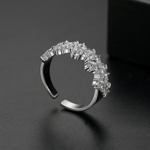 Fashion Temperament Striped Geometric Adjustable Open Ring with Cubic Zirconia