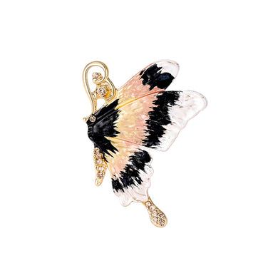 Fashion and Elegant Plated Gold Enamel Black Butterfly Brooch with Cubic Zirconia