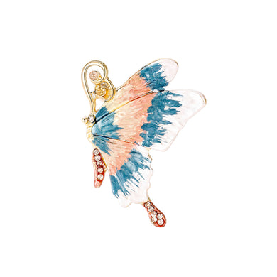 Fashion and Elegant Plated Gold Enamel Blue Butterfly Brooch with Cubic Zirconia