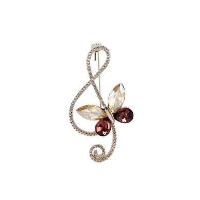Simple Vintage Plated Gold Musical Note Champagne Butterfly Brooch with Cubic Zirconia