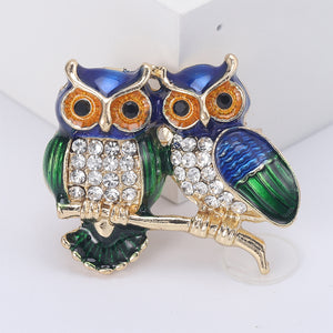Fashion Personality Plated Gold Enamel Blue Owl Brooch with Cubic Zirconia