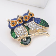 Load image into Gallery viewer, Fashion Personality Plated Gold Enamel Blue Owl Brooch with Cubic Zirconia