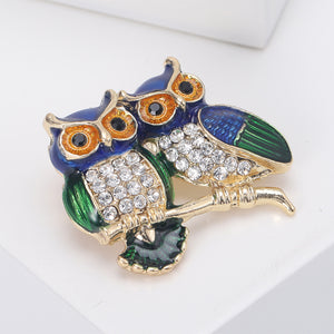 Fashion Personality Plated Gold Enamel Blue Owl Brooch with Cubic Zirconia