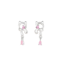 Load image into Gallery viewer, 925 Sterling Silver Fashion Cute Ribbon Cat Tassel Earrings with Cubic Zirconia