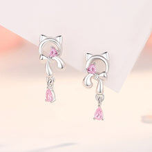 Load image into Gallery viewer, 925 Sterling Silver Fashion Cute Ribbon Cat Tassel Earrings with Cubic Zirconia