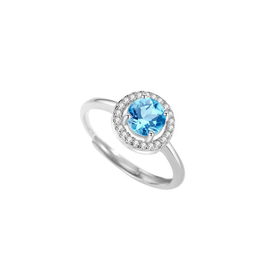 925 Sterling Silver Simple Brilliant Geometric Round Blue Cubic Zirconia Adjustable Ring