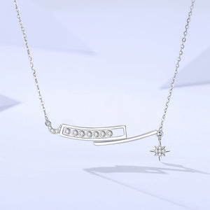 925 Sterling Silver Fashion Creative Smiling Star Pendant with Cubic Zirconia and Necklace