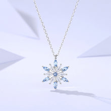 Load image into Gallery viewer, 925 Sterling Silver Fashion Dazzling Snowflake Pendant with Blue Cubic Zirconia and Necklace