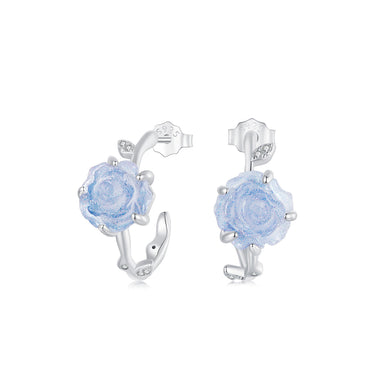 925 Sterling Silver Fashion Romantic Rose Stud Earrings with Cubic Zirconia