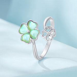 925 Sterling Silver Fashion and Simple Four-leafed Clover Adjustable Open Ring