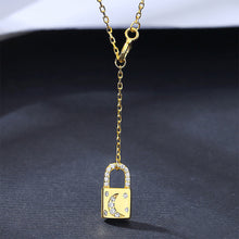 Load image into Gallery viewer, 925 Sterling Silver Plated Gold Fashion Simple Lock Pendant with Cubic Zirconia and Necklace