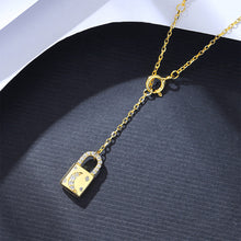 Load image into Gallery viewer, 925 Sterling Silver Plated Gold Fashion Simple Lock Pendant with Cubic Zirconia and Necklace