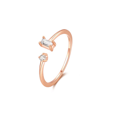 925 Sterling Silver Plated Rose Gold Simple and Fashion Geometric Adjustable Open Ring with Cubic Zirconia