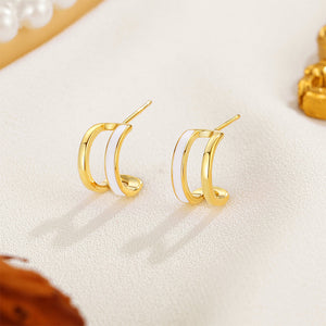 925 Sterling Silver Plated Gold Simple Personality Line Double-layer Semi-circle Stud Earrings