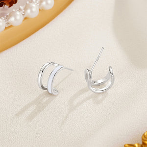 925 Sterling Silver Simple Personality Line Double-layer Semi-circle Stud Earrings