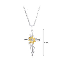 Load image into Gallery viewer, 925 Sterling Silver Fashion Creative Golden Sunflower Cross Pendant with Cubic Zirconia and Necklace