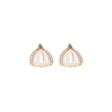 925 Sterling Silver Plated Rose Gold Simple and Fashion Pumpkin Mother-of-pearl Stud Earrings with Cubic Zirconia