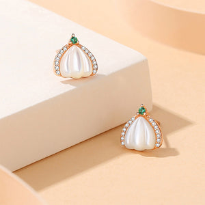 925 Sterling Silver Plated Rose Gold Simple and Fashion Pumpkin Mother-of-pearl Stud Earrings with Cubic Zirconia